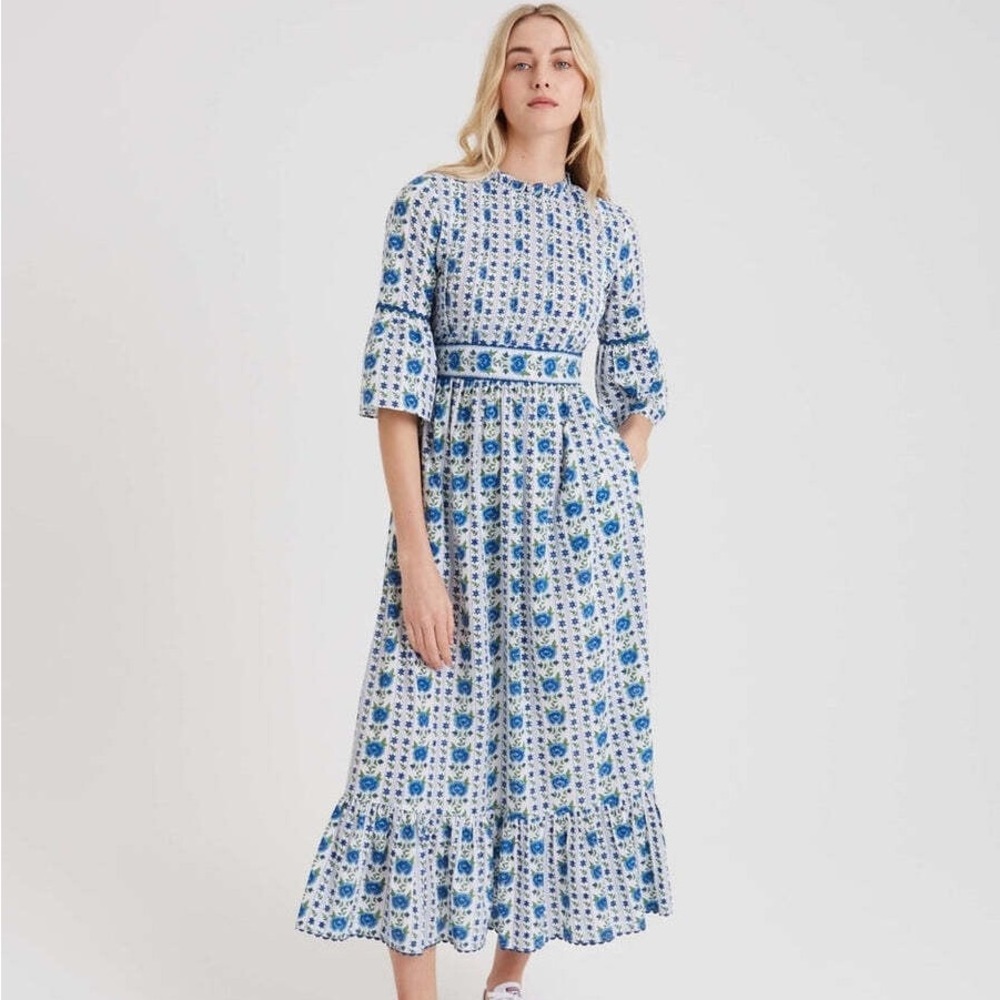 Pink City Prints Blue Floral Alpine Vintage Dress
